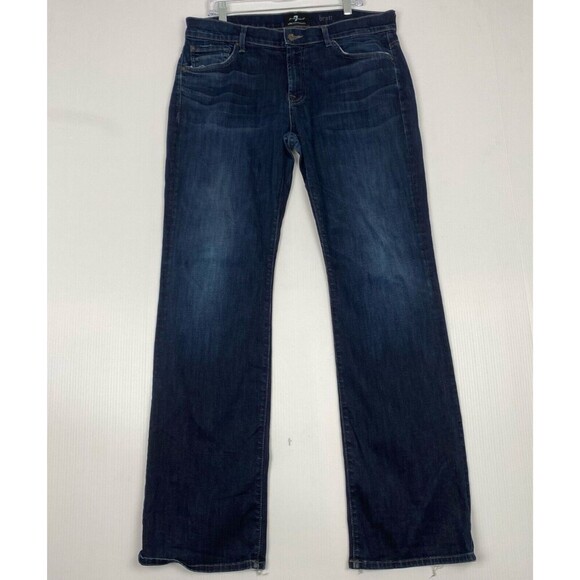 7 For All Mankind Men's Blue Jeans Size 36 Blue Breett Stretch Distressed Bottom - Picture 1 of 12